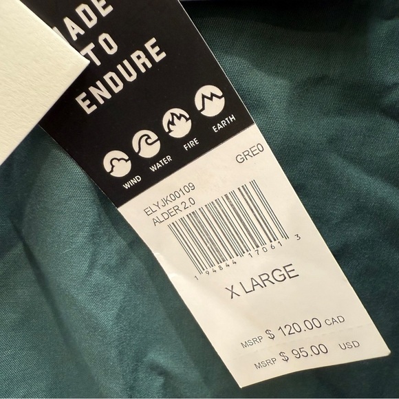 Element Jacket Size XL Green Hooded Zip Up Windbreaker Mens Fall Pockets - Picture 2 of 6